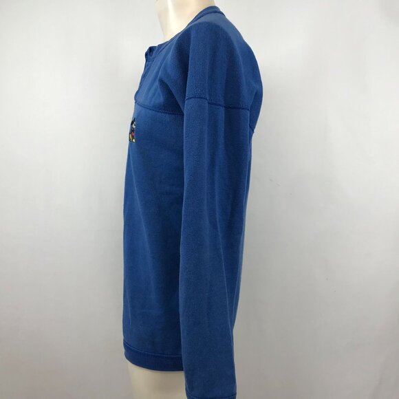 VINTAGE DISNEY - MEN'S LARGE - BLUE LONG SLEEVE BUTTON MICKEY SWEATSHIRT - Picture 2 of 4